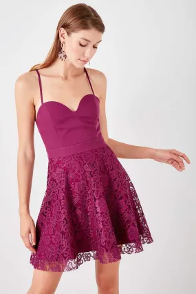 11603 Plum Lace Skirt Dress