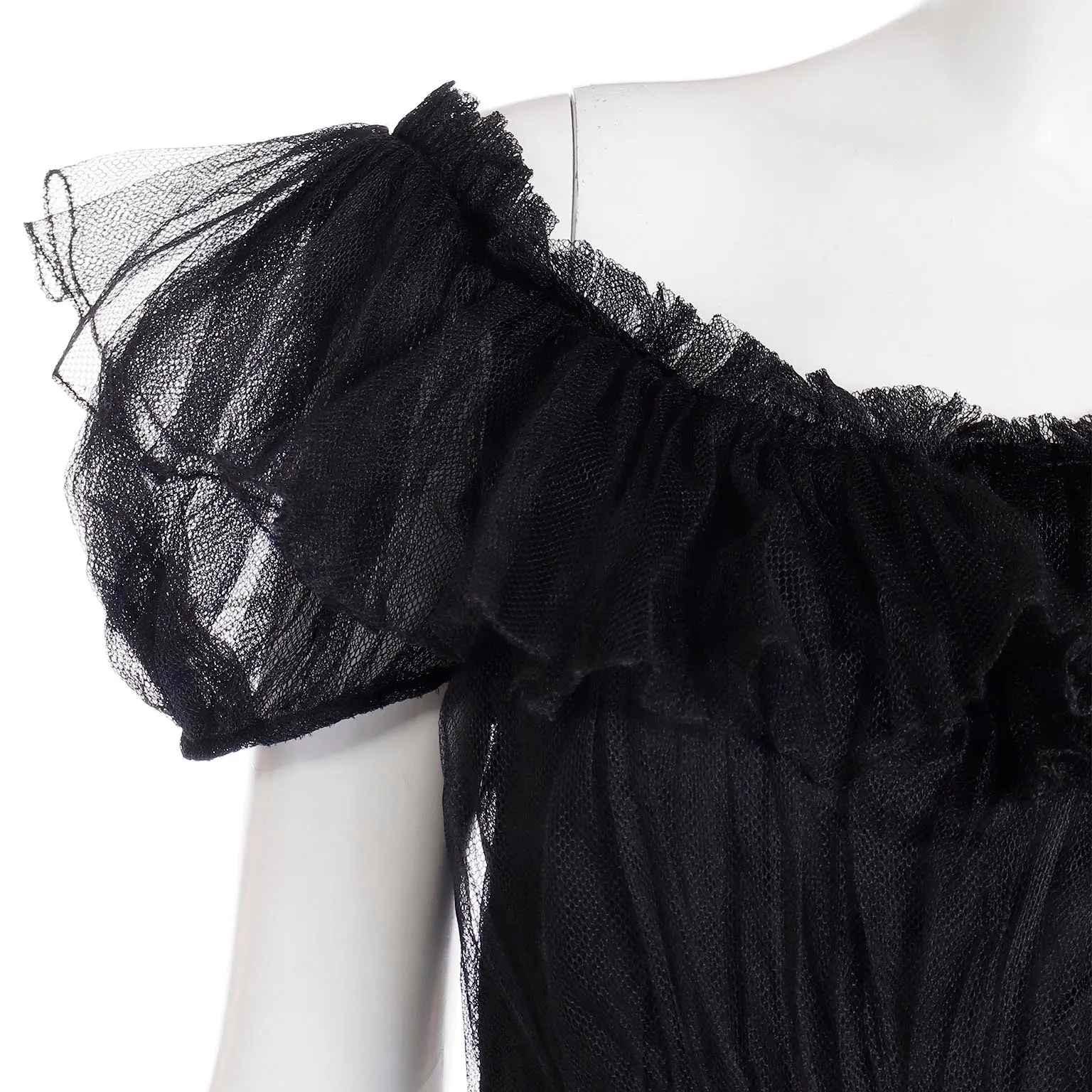 1940s Vintage Emma Domb Party Lines Black Net Evening Dress