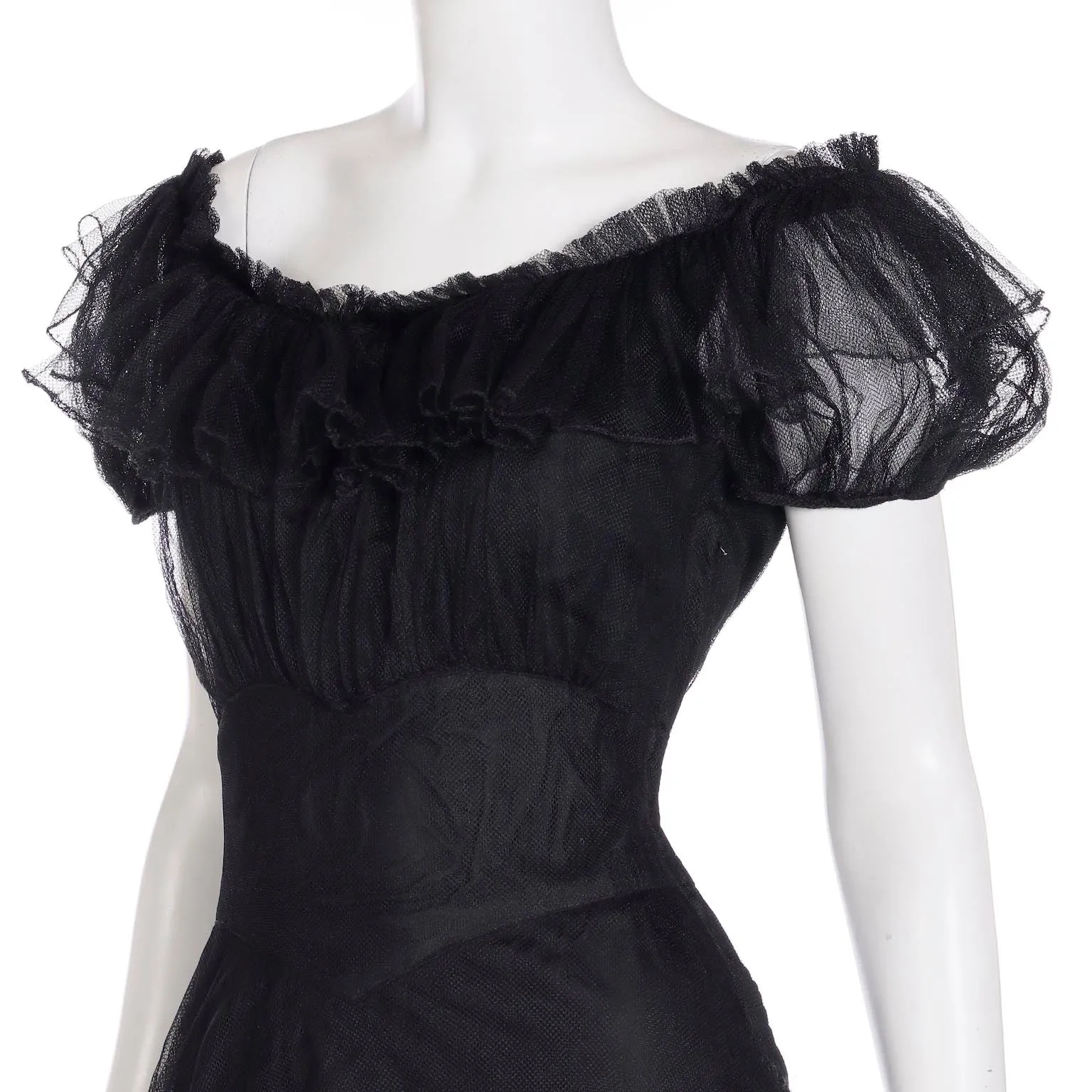 1940s Vintage Emma Domb Party Lines Black Net Evening Dress