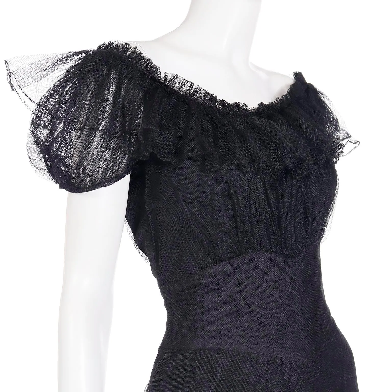 1940s Vintage Emma Domb Party Lines Black Net Evening Dress