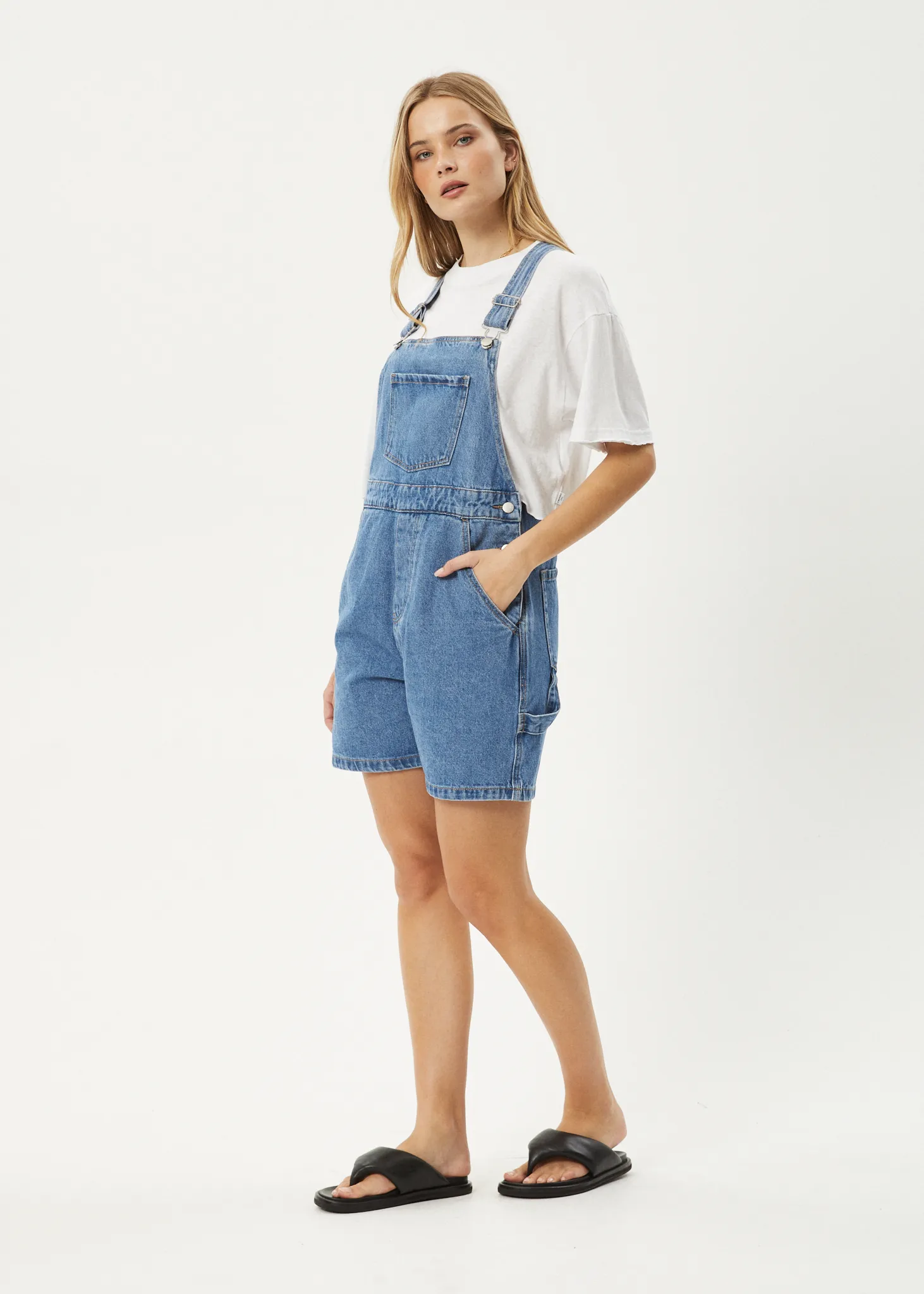 AFENDS Womens Lil Louis - Denim Overall - Worn Blue