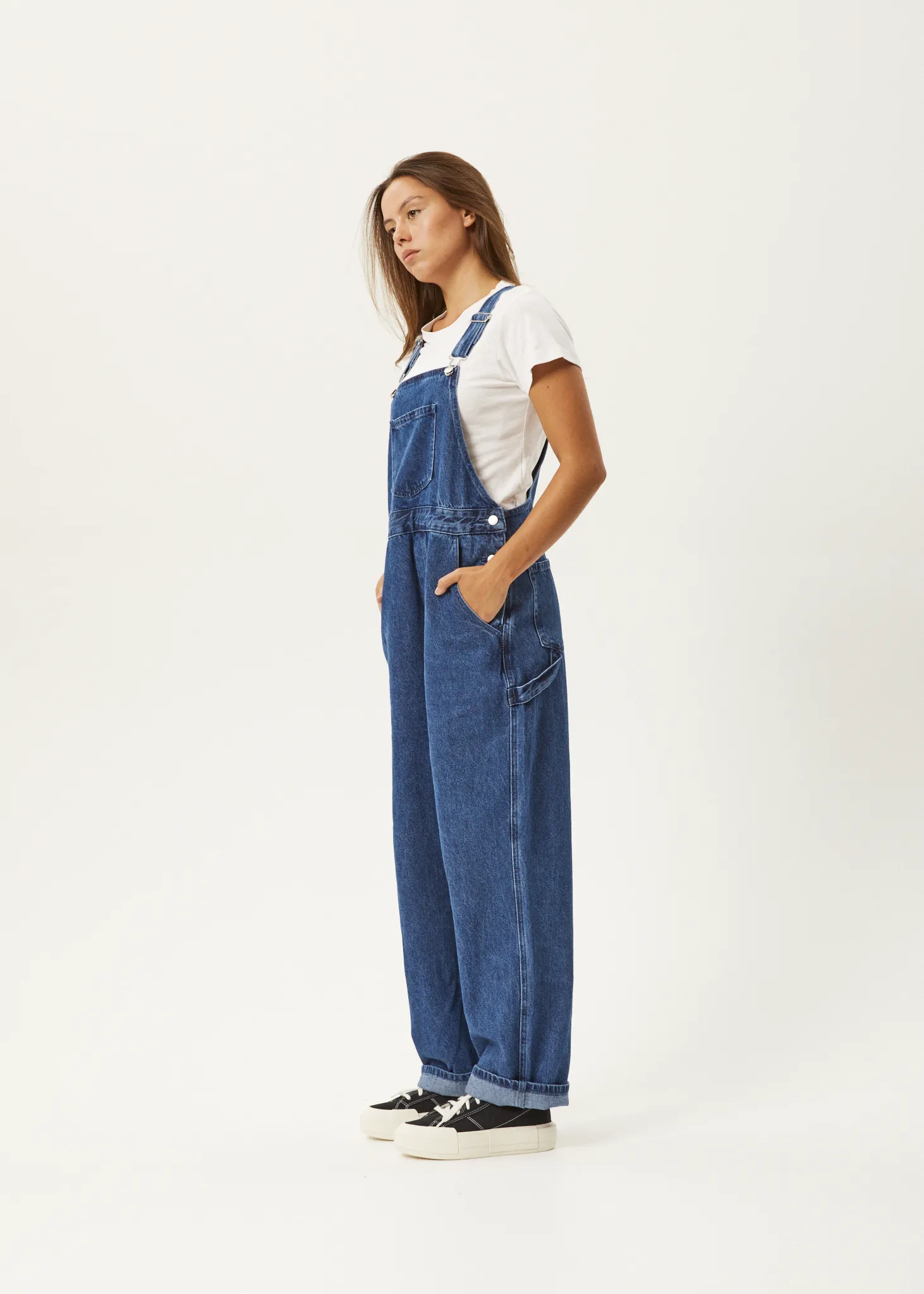 AFENDS Womens Louis - Denim Baggy Overalls - Authentic Blue