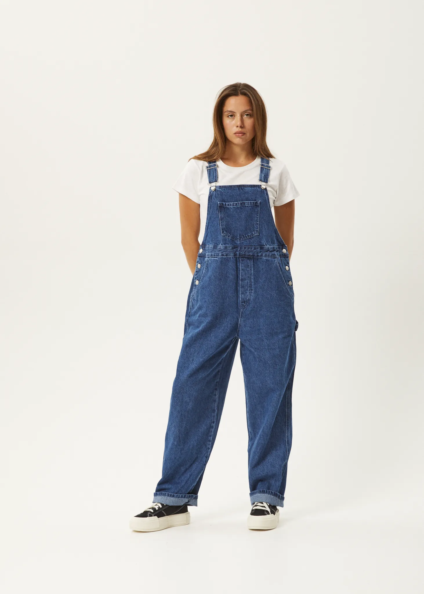 AFENDS Womens Louis - Denim Baggy Overalls - Authentic Blue