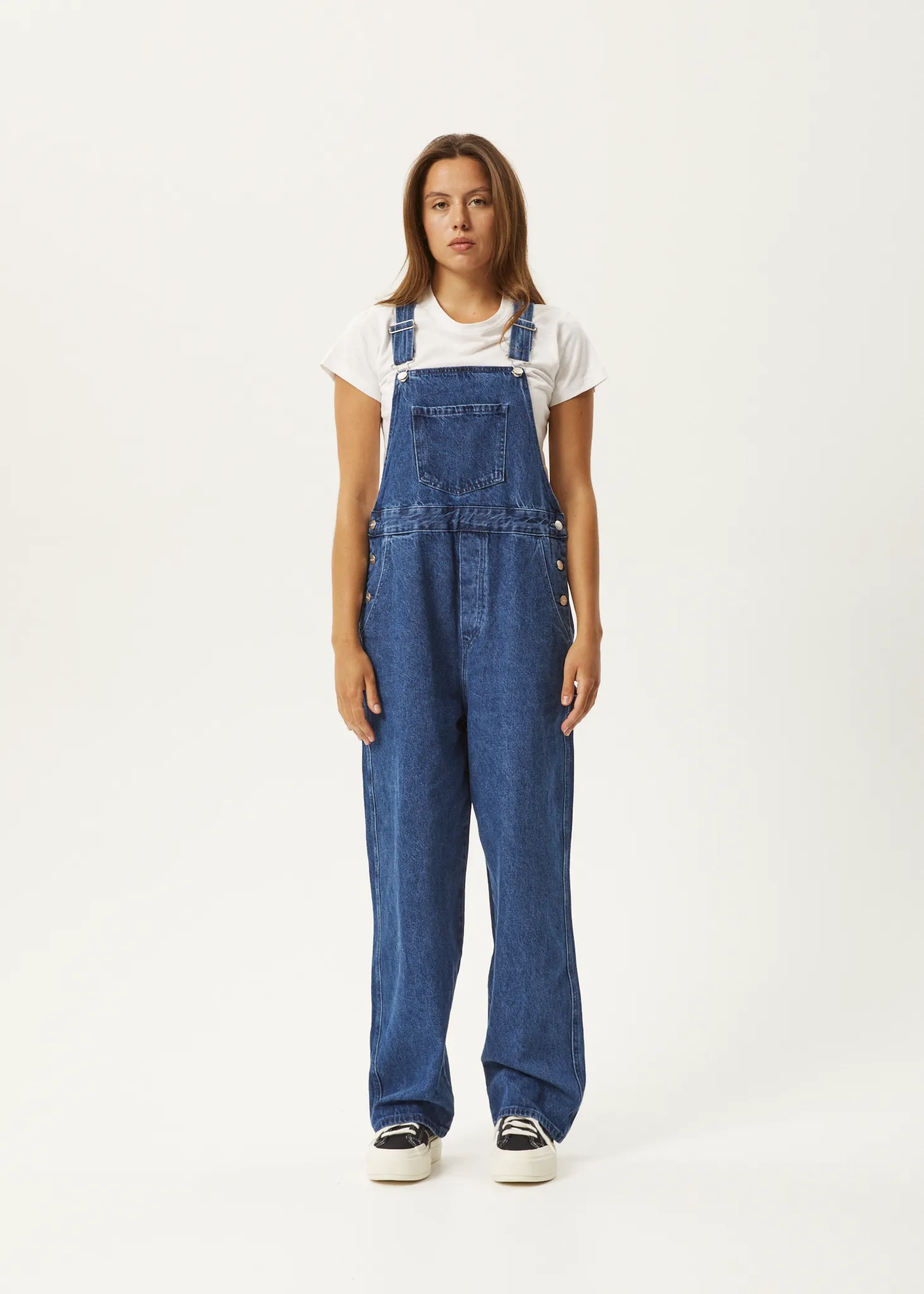 AFENDS Womens Louis - Denim Baggy Overalls - Authentic Blue