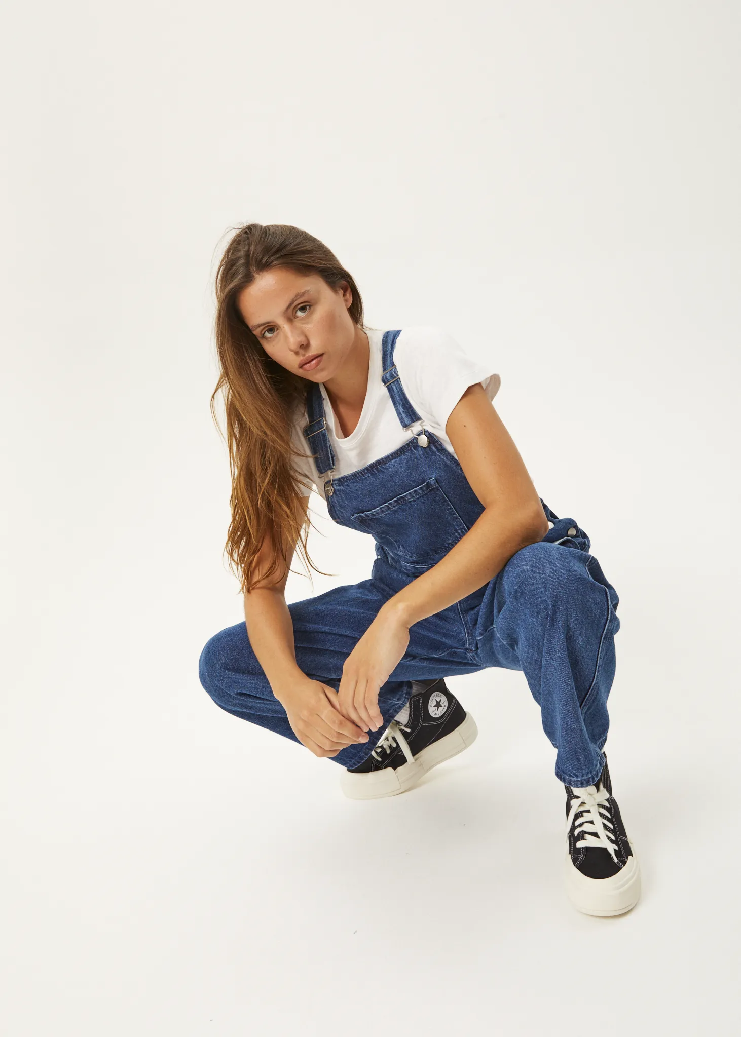 AFENDS Womens Louis - Denim Baggy Overalls - Authentic Blue