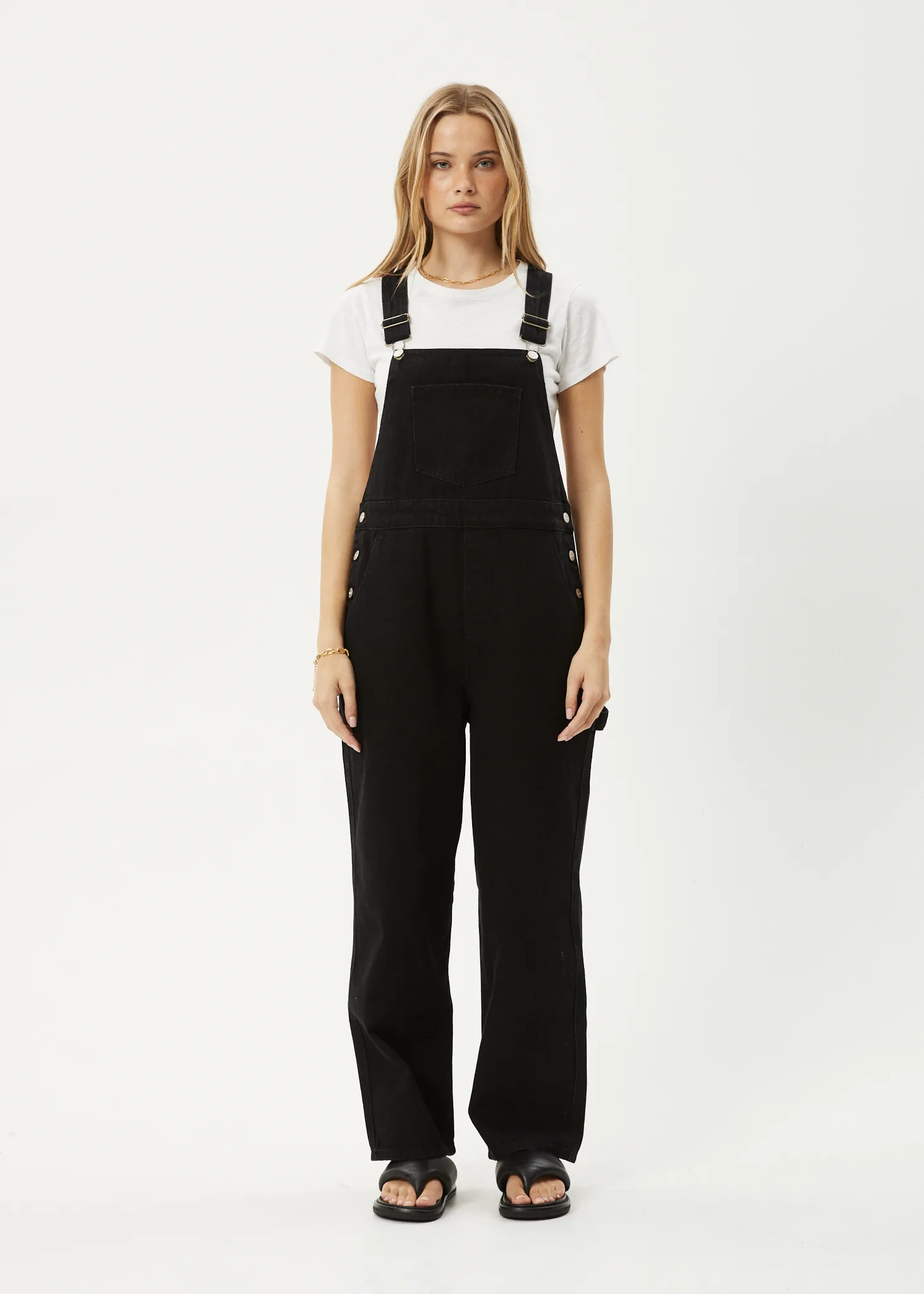 AFENDS Womens Louis - Denim Oversized Overalls - Washed Black