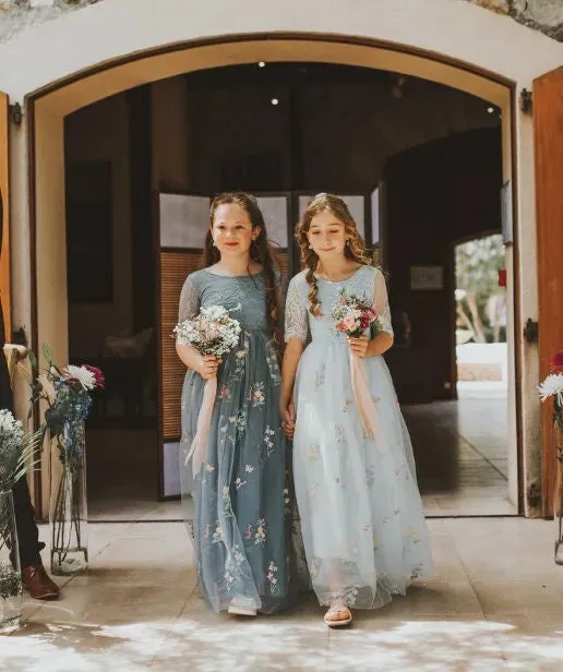 Baby Enchanted Dress - Embroidered Dusty Blue Lace