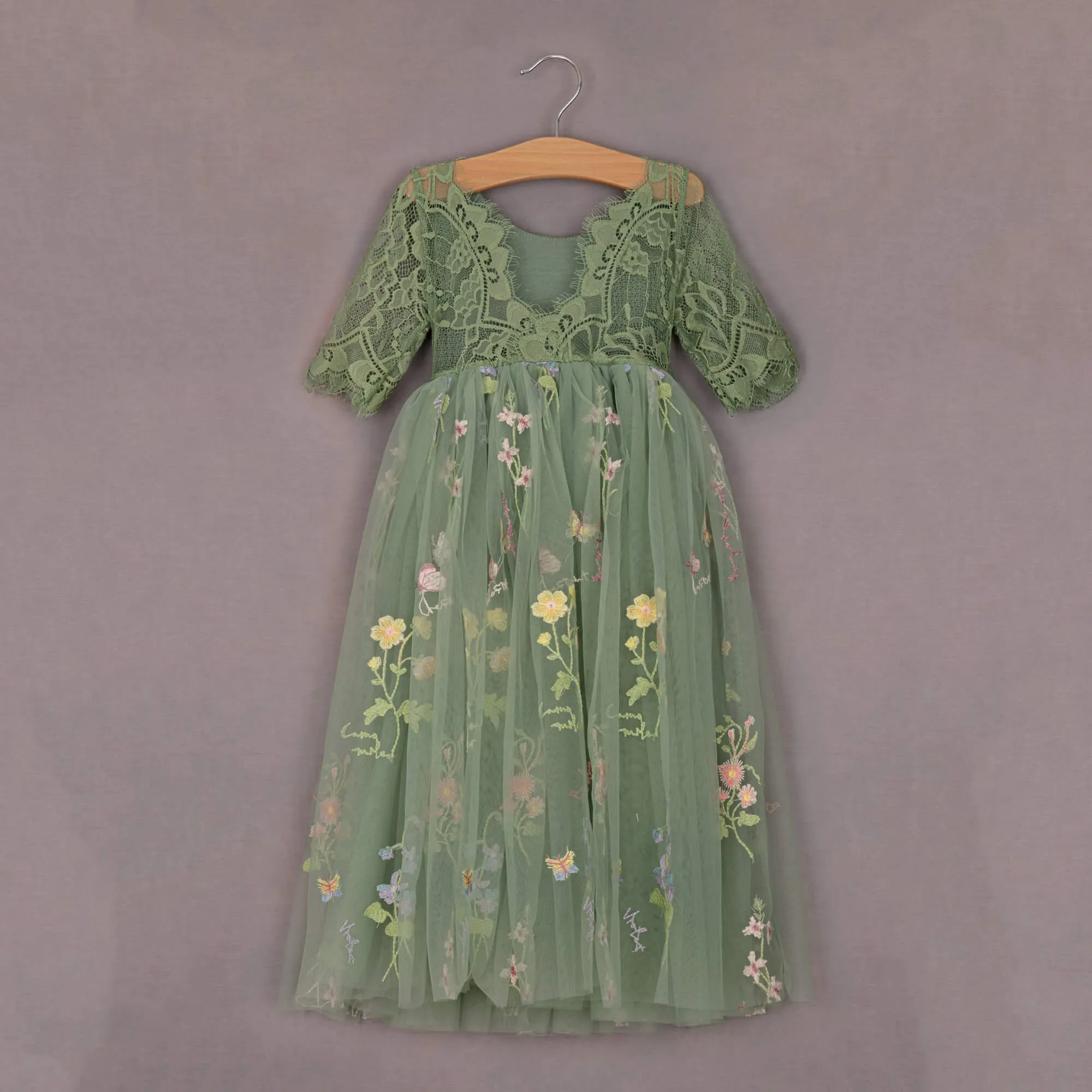 Baby Enchanted Dress - Embroidered Fern Lace