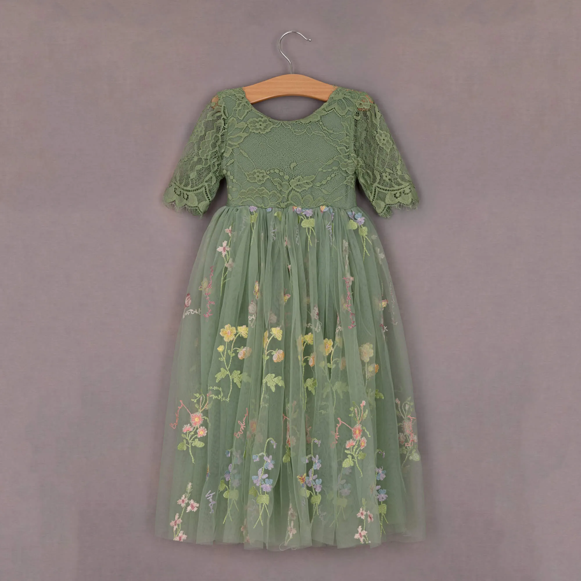 Baby Enchanted Dress - Embroidered Fern Lace