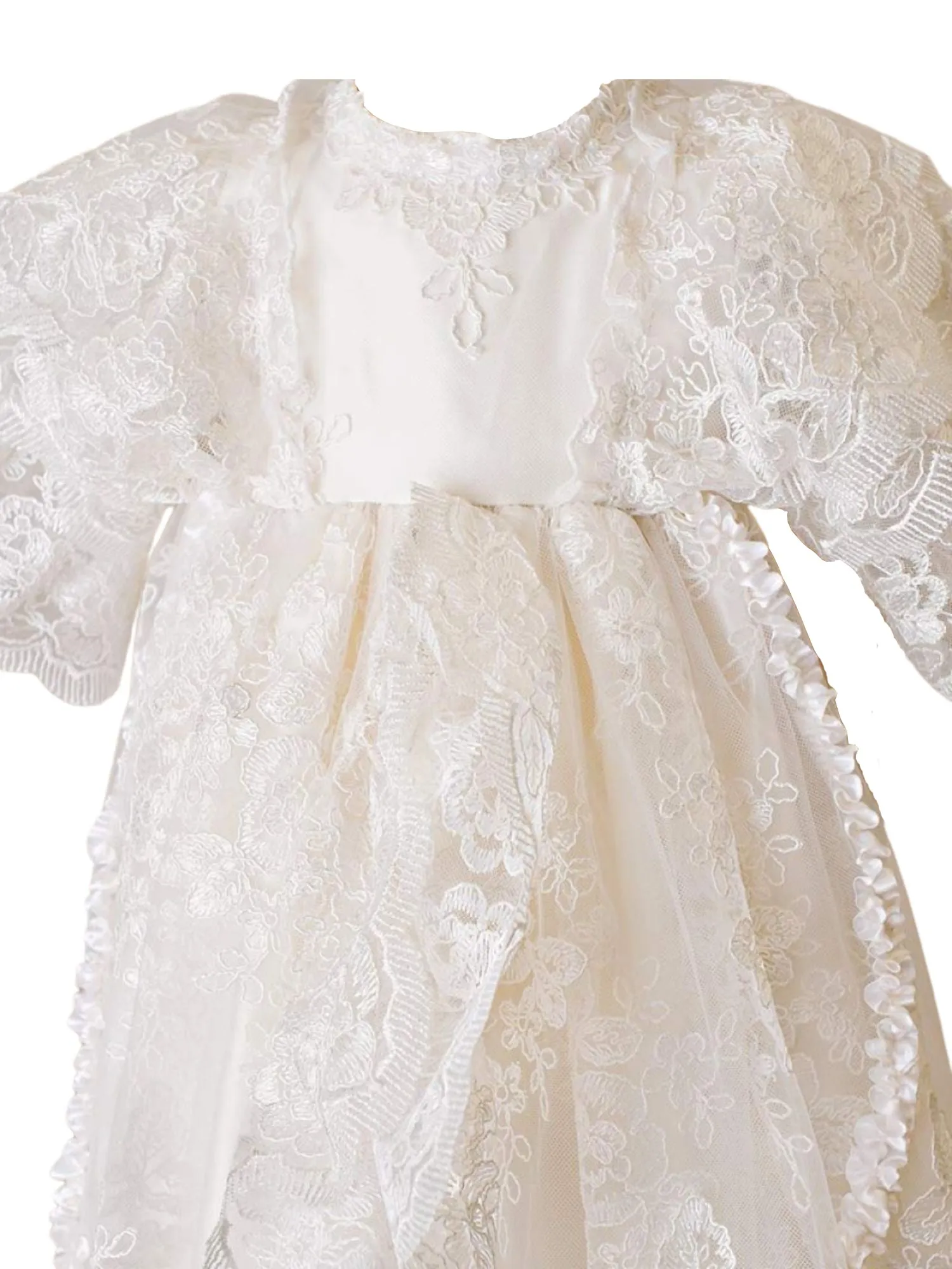 Baby Girls Pearl White Satin Silk Royal Christening Gown Outfit, Sizes 3-12M