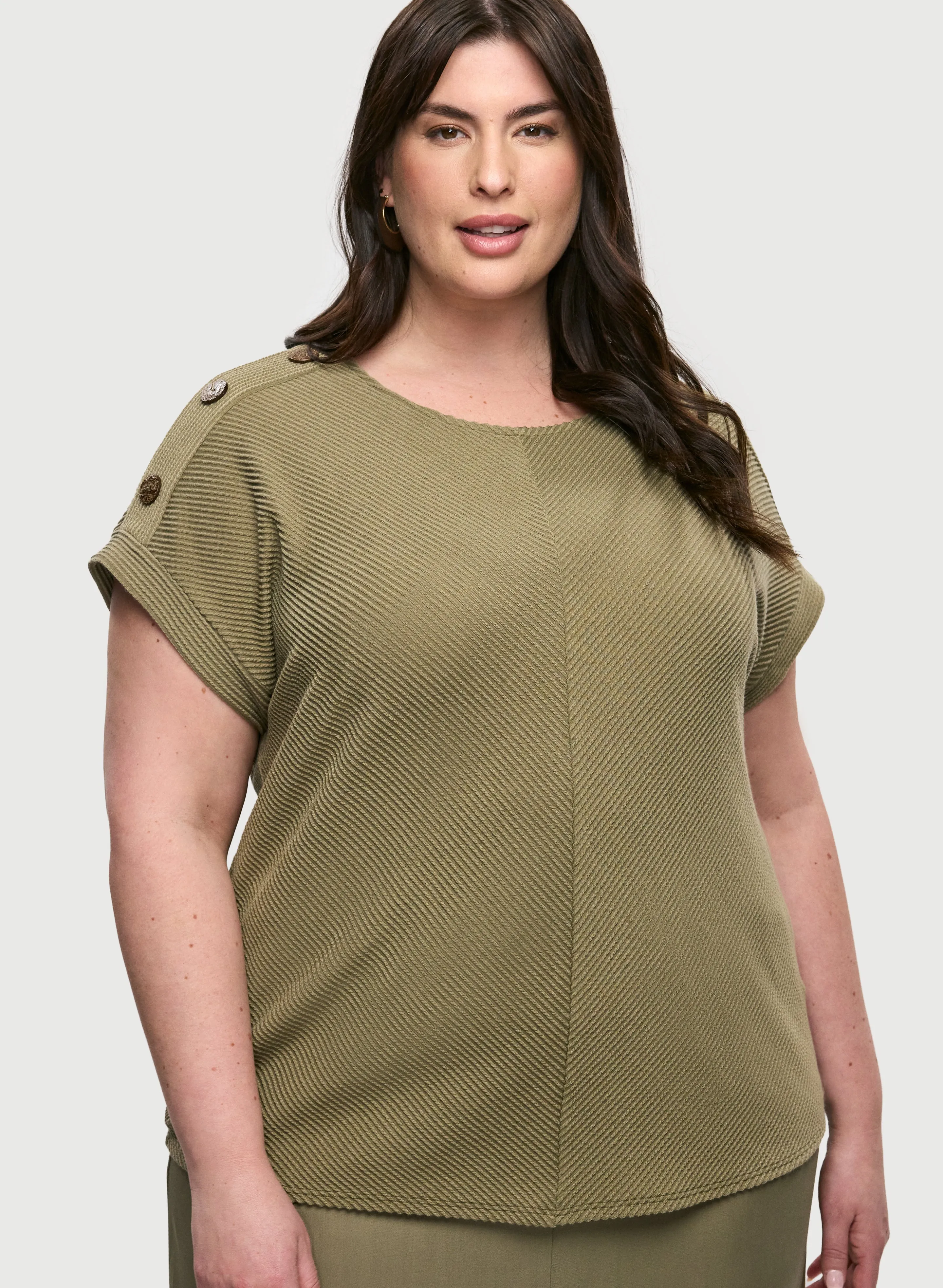 Button Detail Cap-Sleeve Top