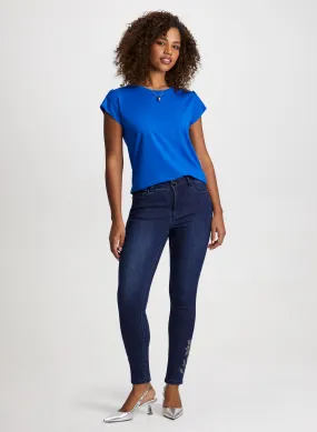 Cap Sleeve Tee & Embellished Hem Jeans