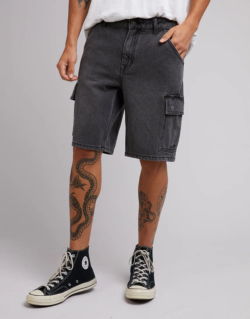 Cargo Denim Short Washed Black