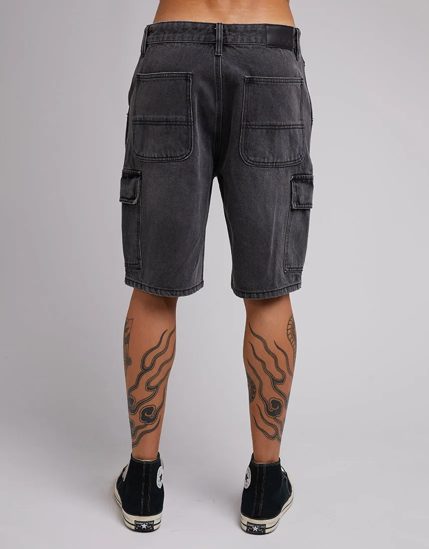 Cargo Denim Short Washed Black