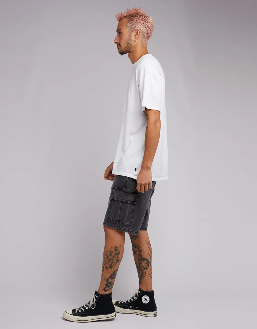 Cargo Denim Short Washed Black