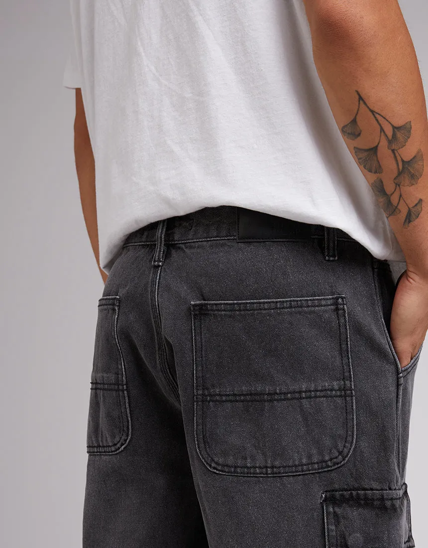 Cargo Denim Short Washed Black