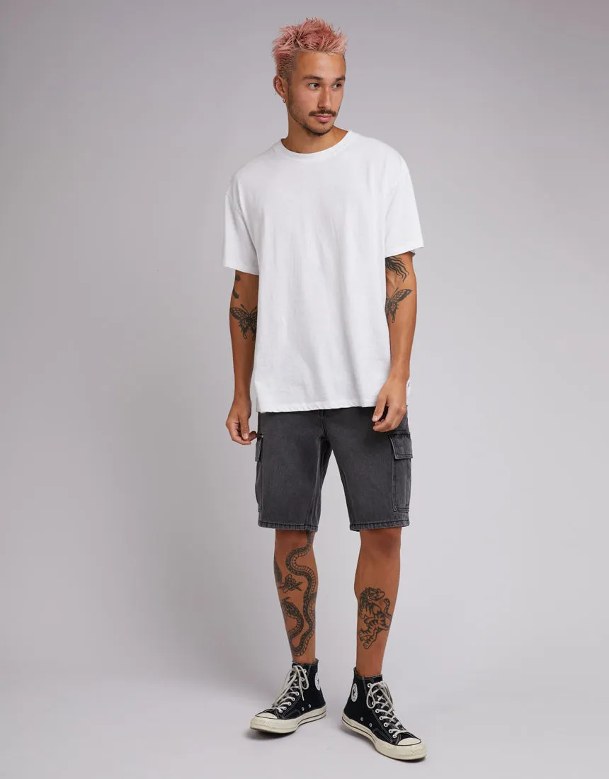 Cargo Denim Short Washed Black