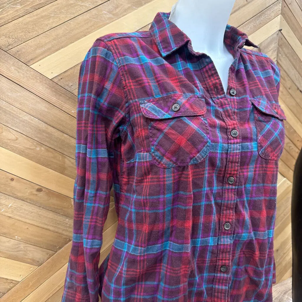 Eddie Bauer - Women's Flannel Button Up Shirt - MSRP $100: Red/Blue-women-SM