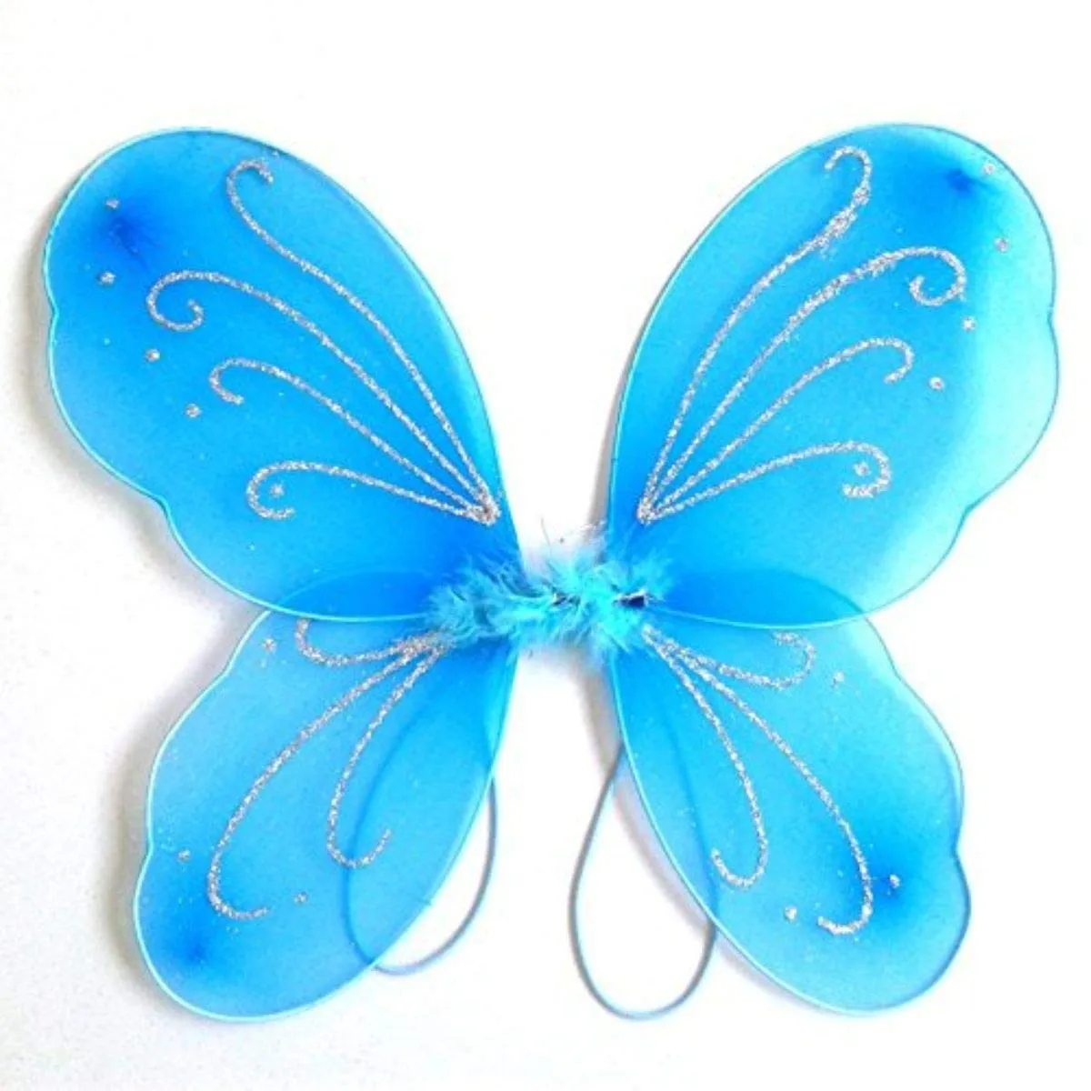 FancyDressWale Nylon Girls Butterfly Fairy Angel Wing, Wand and Hairband (Blue, Single)