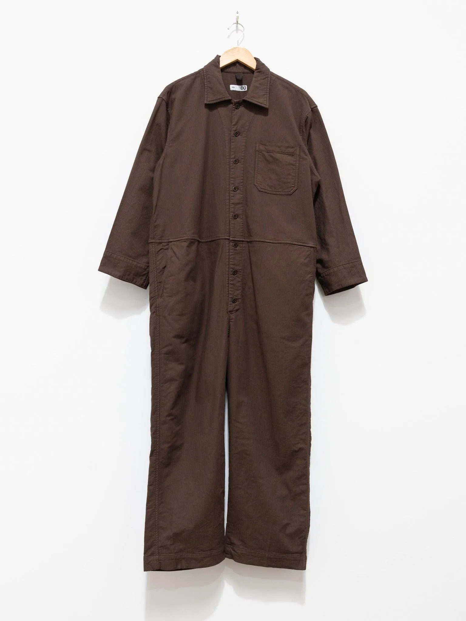 Garment Dyed Stripe Stretch Baggy Jumpsuit - Brown