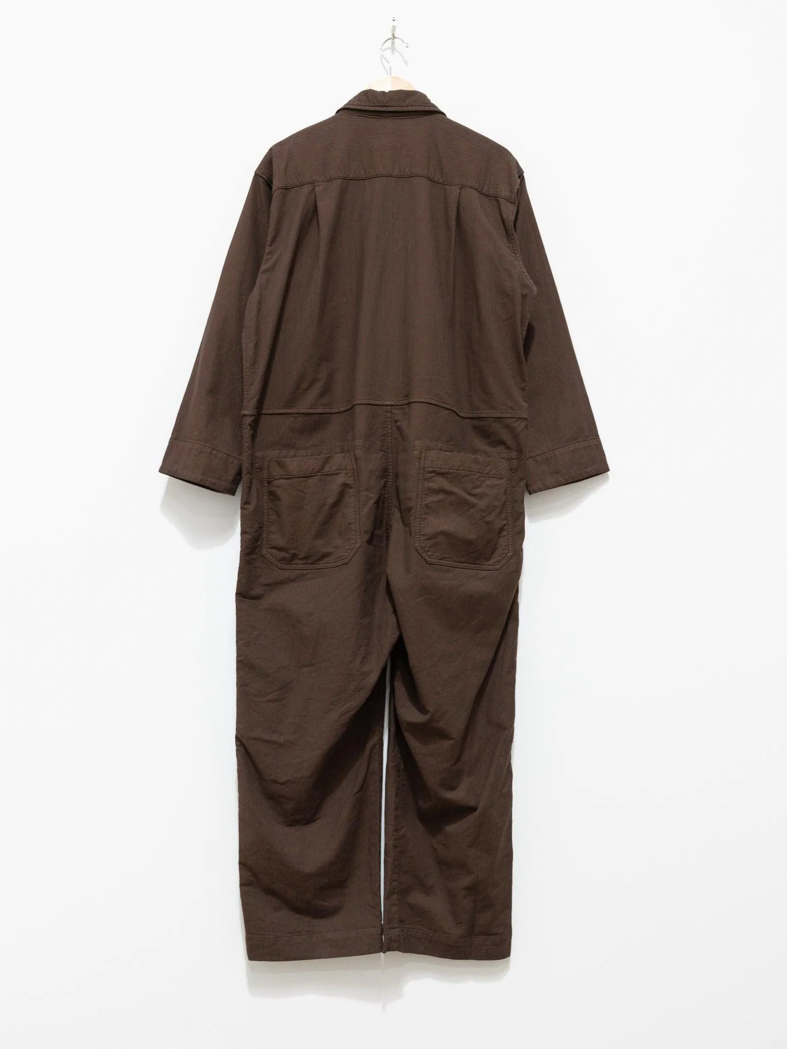 Garment Dyed Stripe Stretch Baggy Jumpsuit - Brown