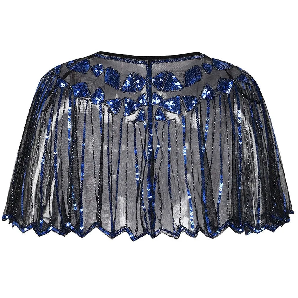 Great Gatsby 1920's Bridal Flapper Sequin Cape - Royal Blue