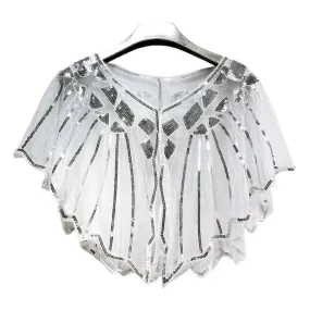 Great Gatsby 1920's Bridal Flapper Sequin Cape - White/Silver