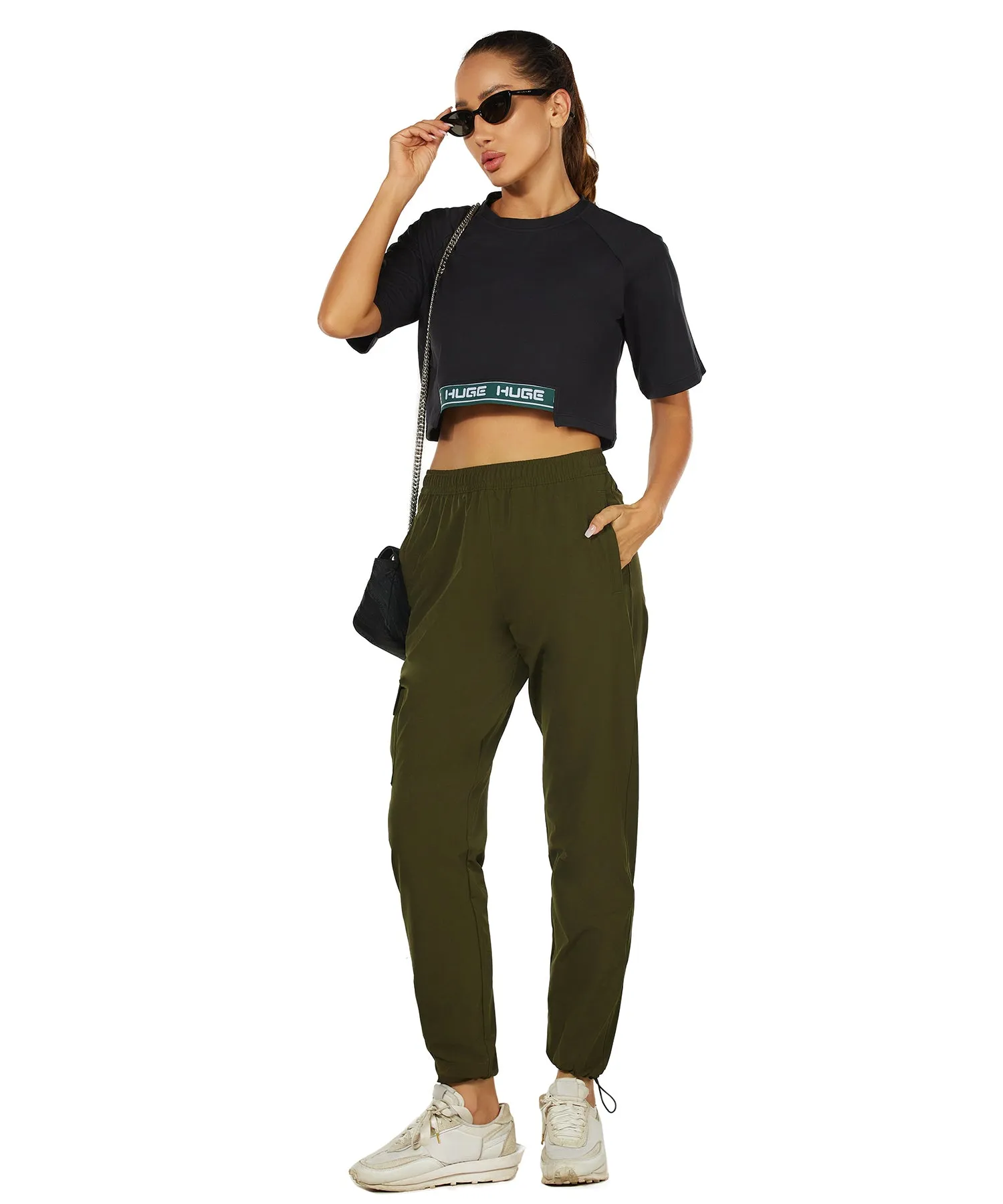 HUGE SPORTS High Waisted Hiking Pants for Women - Green