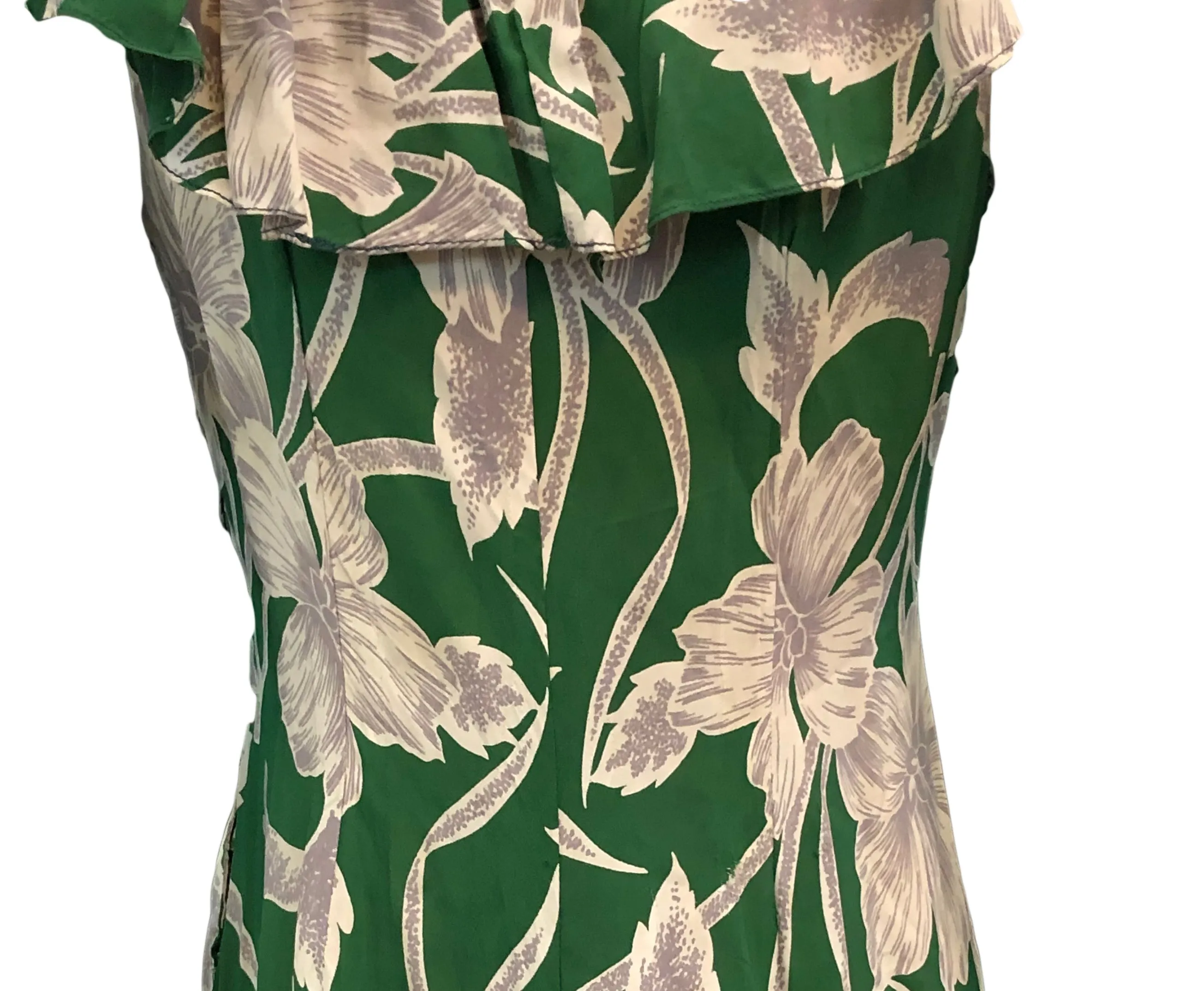 Incredible 1940s Green  Rayon Print Holoku Dress