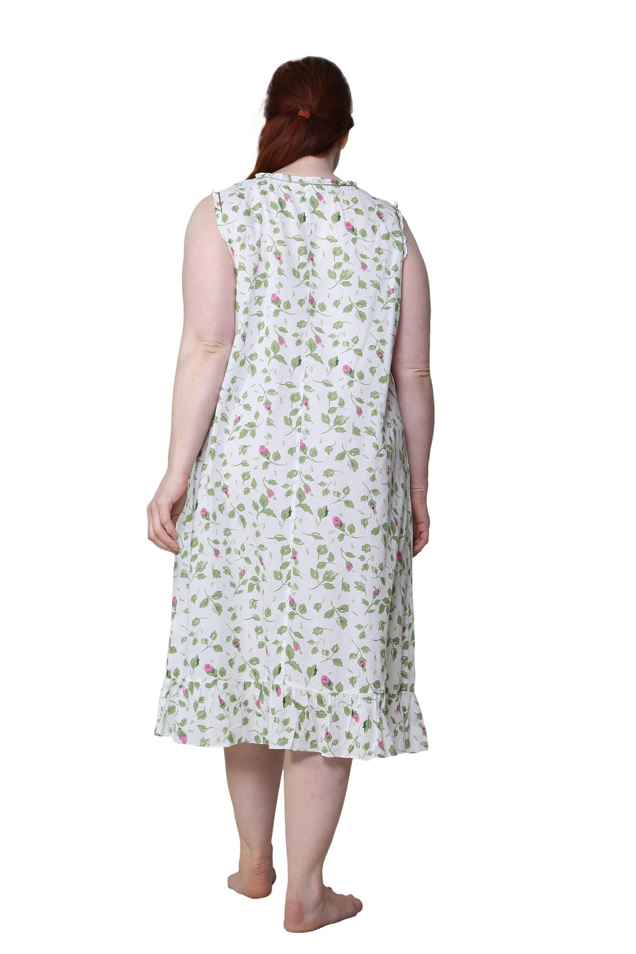 La Cera Sleeveless Rose Vine 100% Cotton Gown - Plus Size