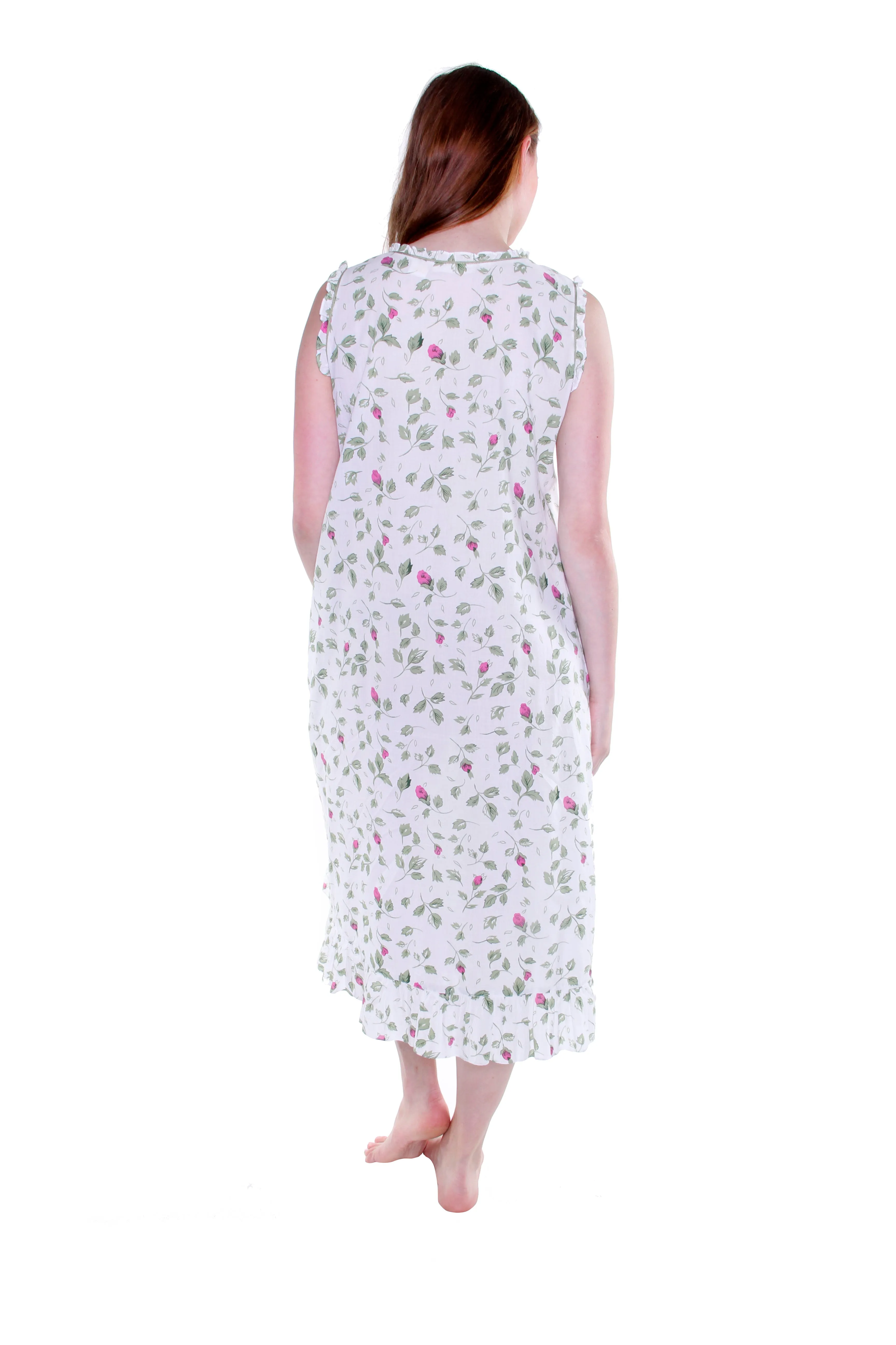 La Cera Sleeveless Rose Vine 100% Cotton Gown