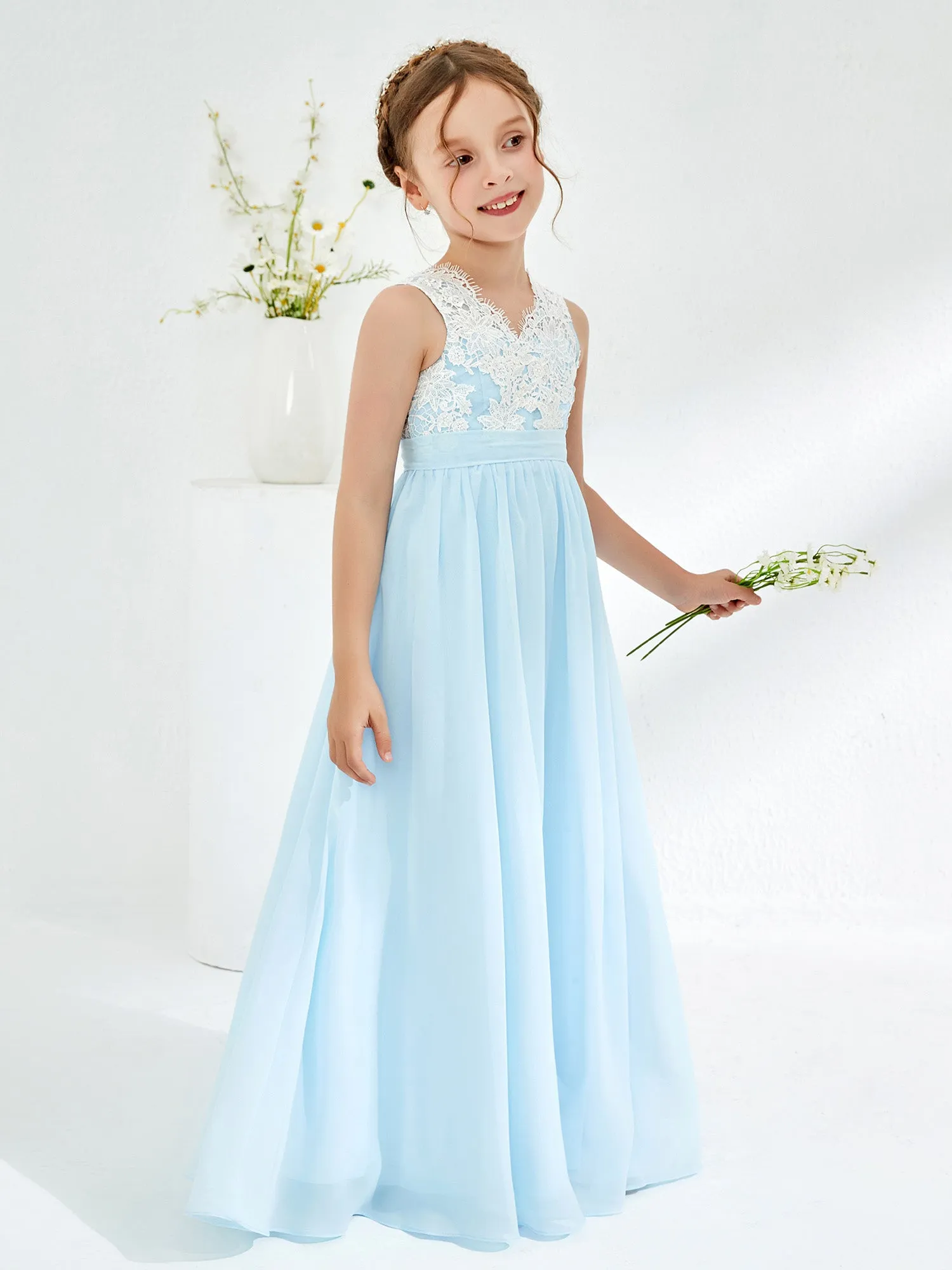 Lace Top Junior Bridesmaid Dresses Sky Blue