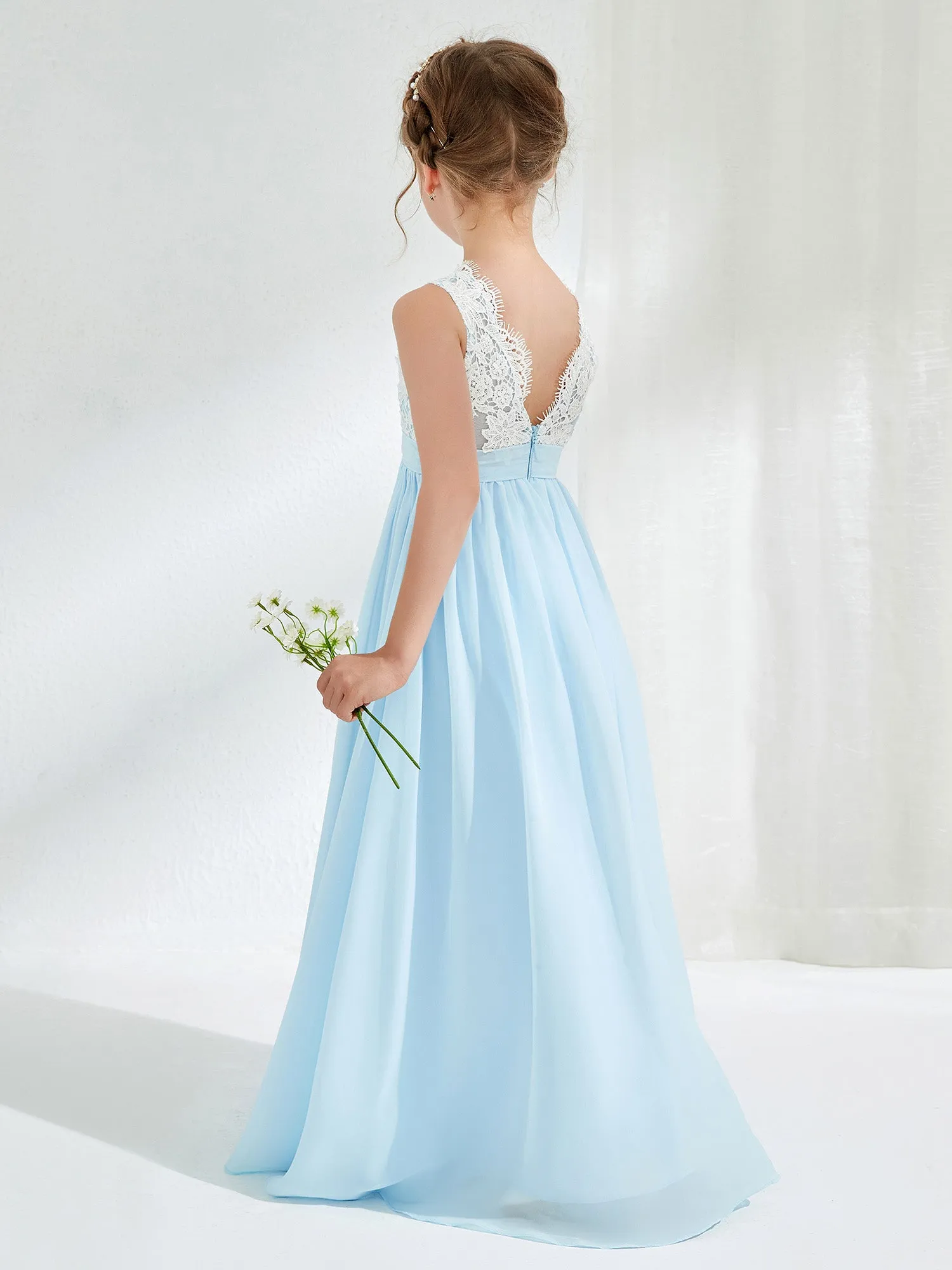 Lace Top Junior Bridesmaid Dresses Sky Blue