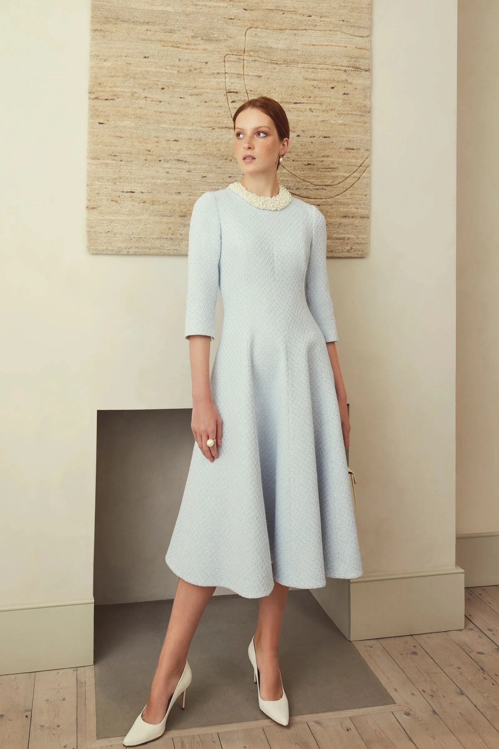 Lucy Midi Dress Light Blue Metallic Tweed