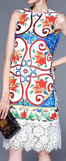 Majolica Print Dress with Lace Trim *Limited Stock*