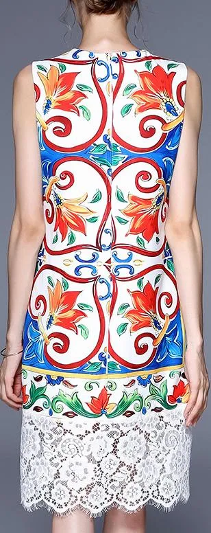 Majolica Print Dress with Lace Trim *Limited Stock*