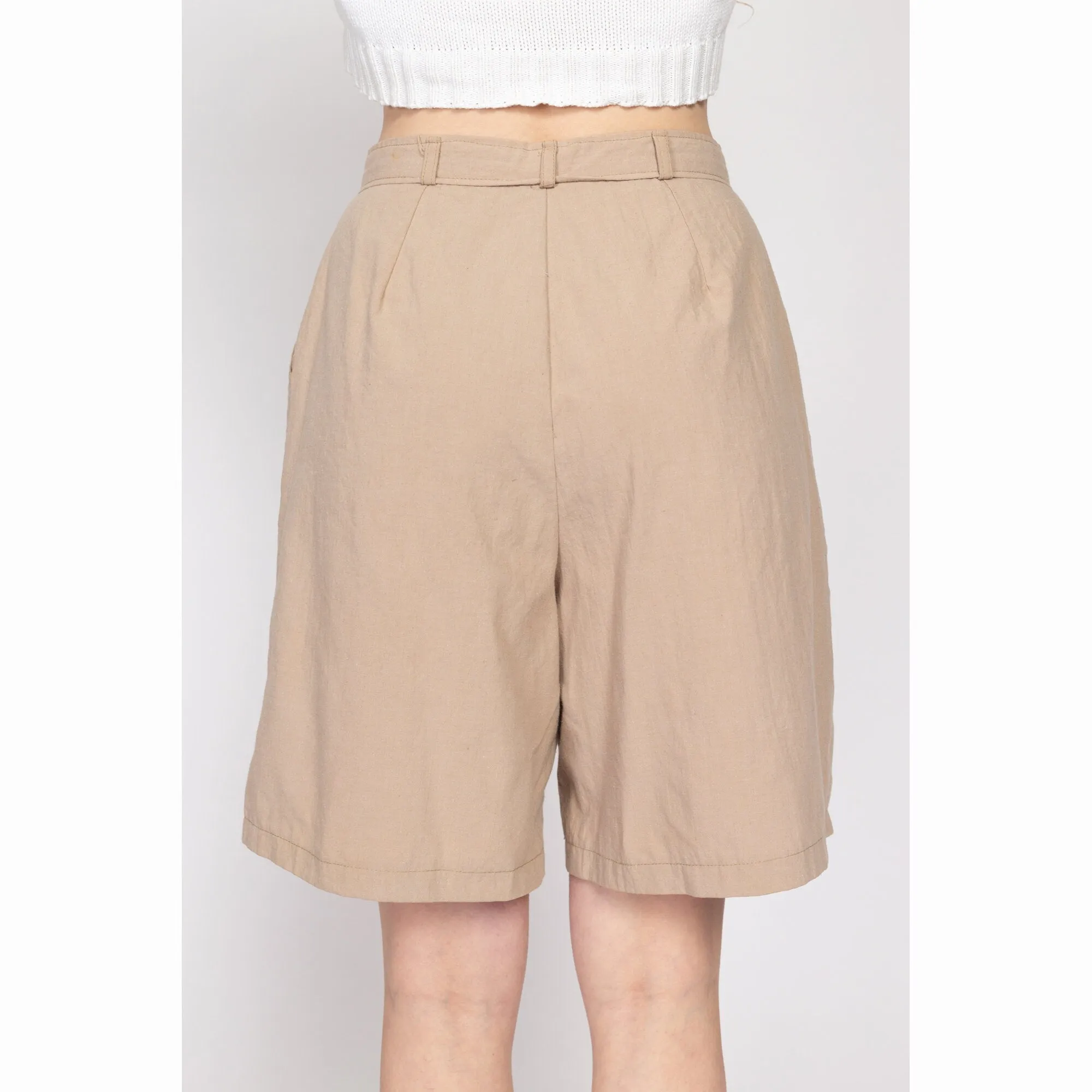 Medium 80s Khaki Pleated Cargo Shorts 28"