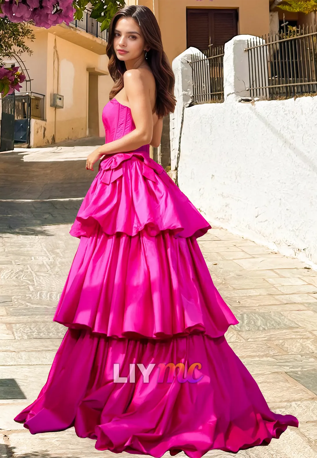 Off-Shoulder Sleeveless Bowknots Tiered A-Line Prom Dress