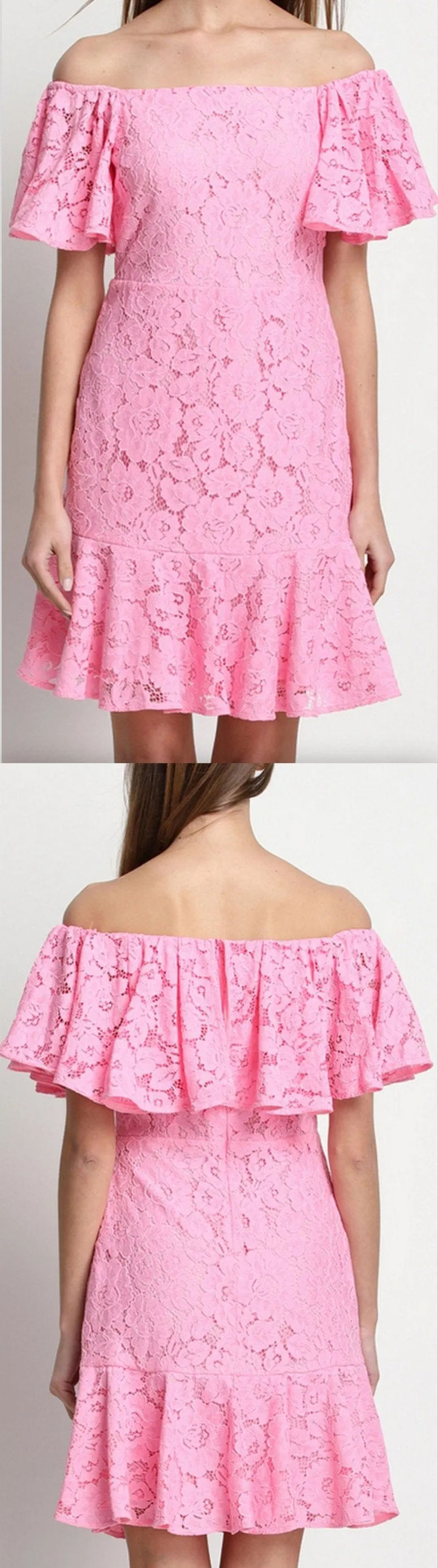 Off-the-Shoulder Pink Ruffle Lace and Silk Dress *Limited Stock*