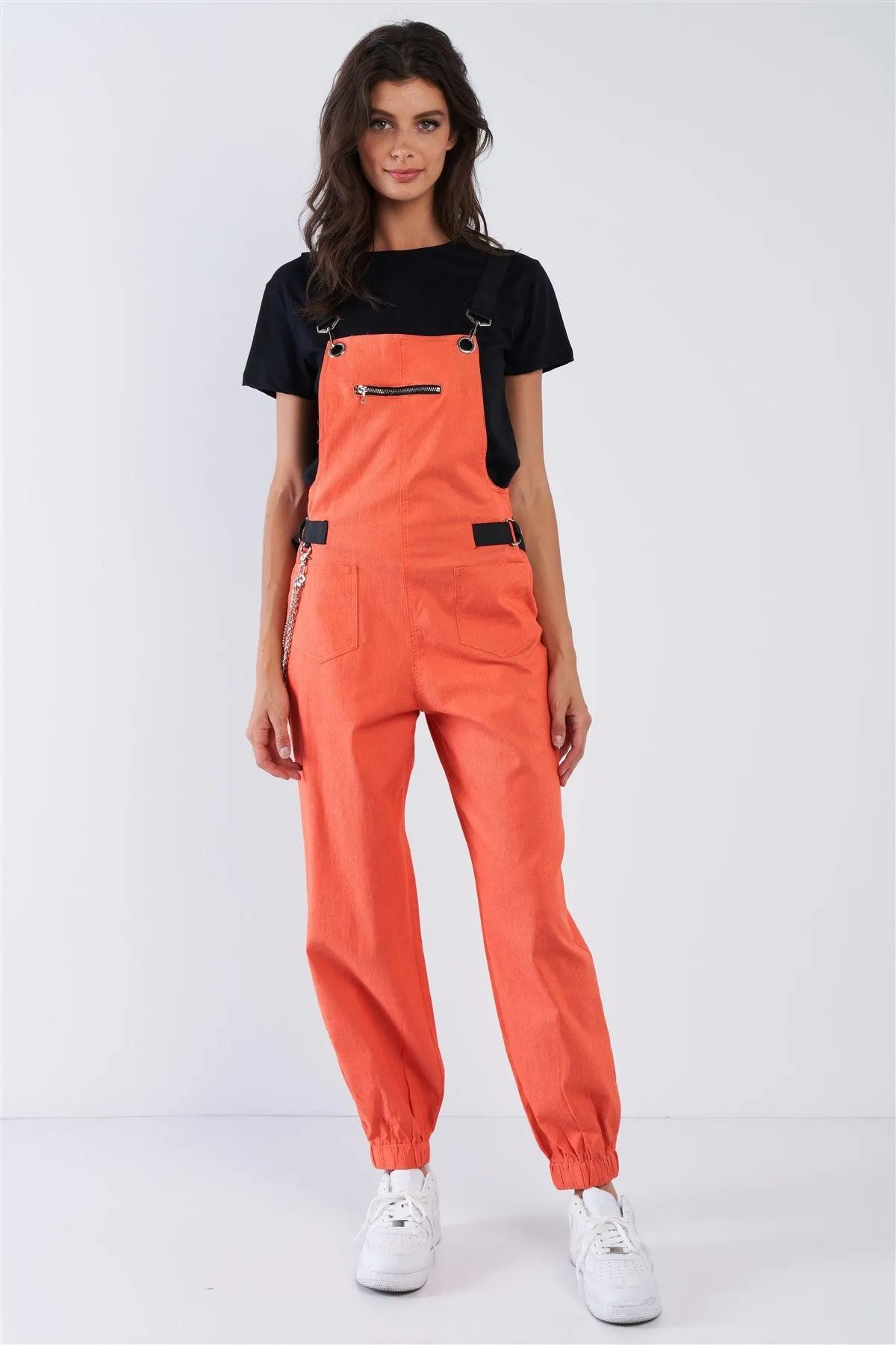 Orange Zip Pocket Hardware Chained Cargo Overalls /2-2-2-2