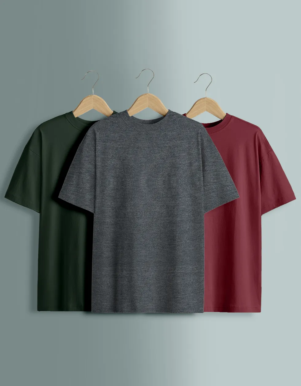 Pack of 3 Oversized Tees: Maroon & Olive & Anthra