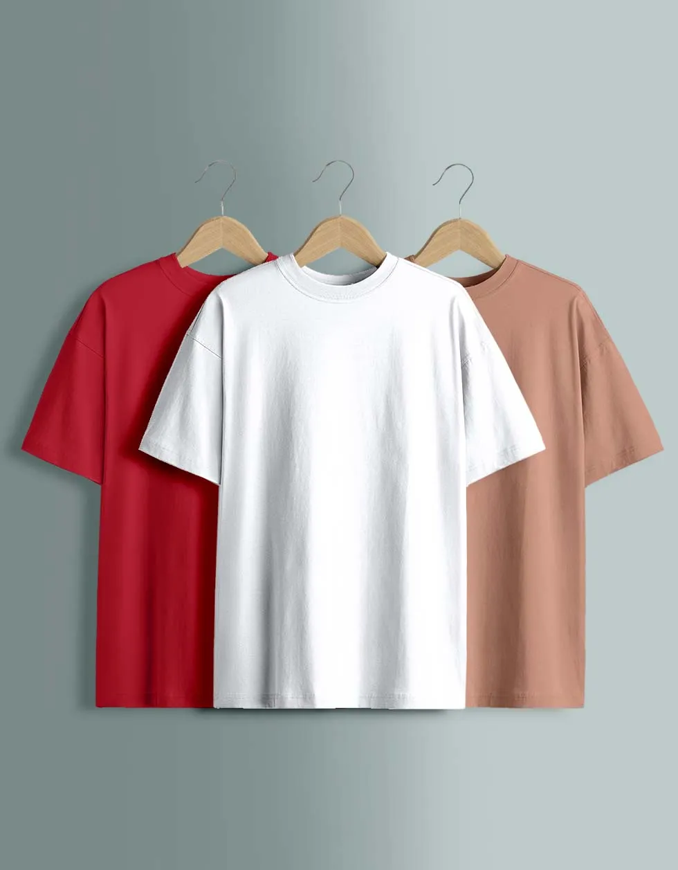 Pack of 3 Oversized Tees: White, Red, Cork