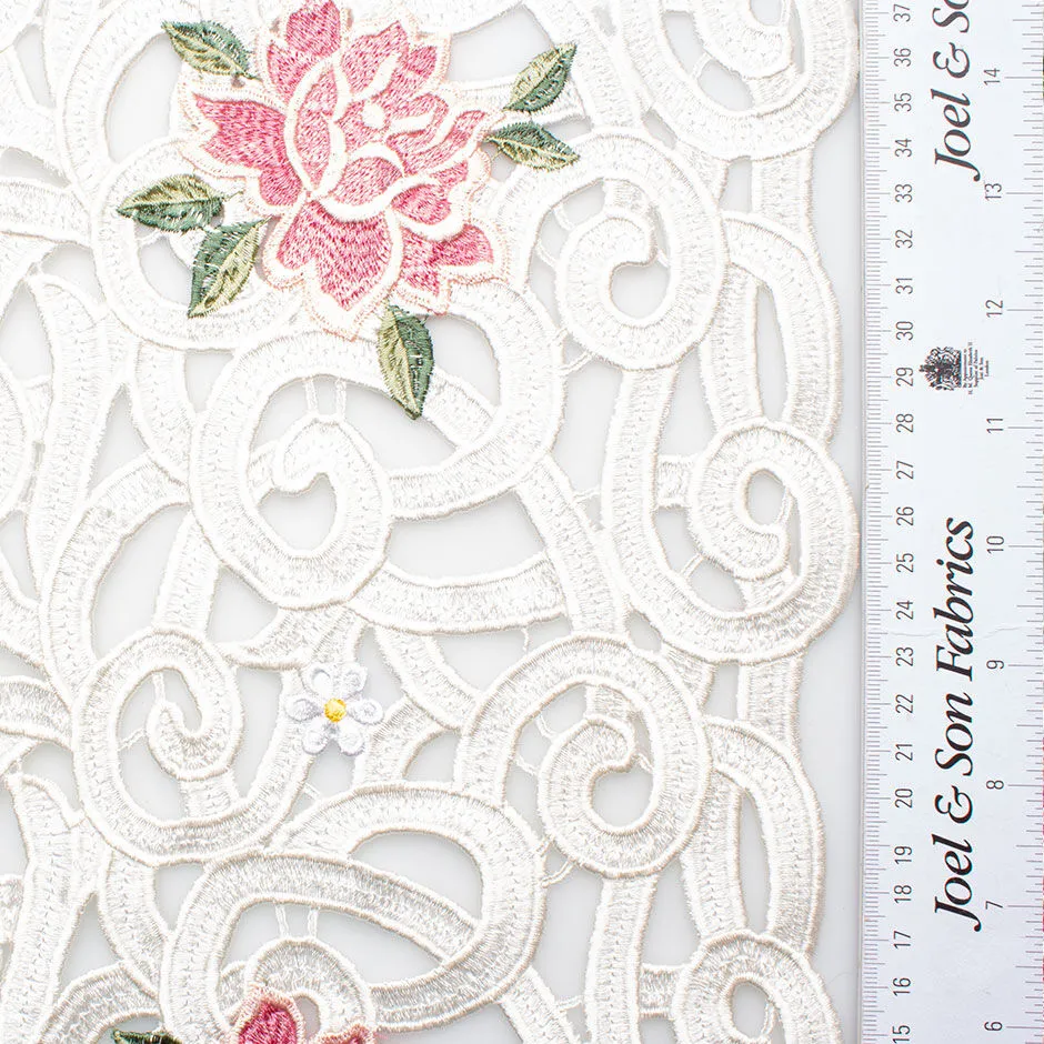 Pink 'Rose' Floral White Guipure Lace