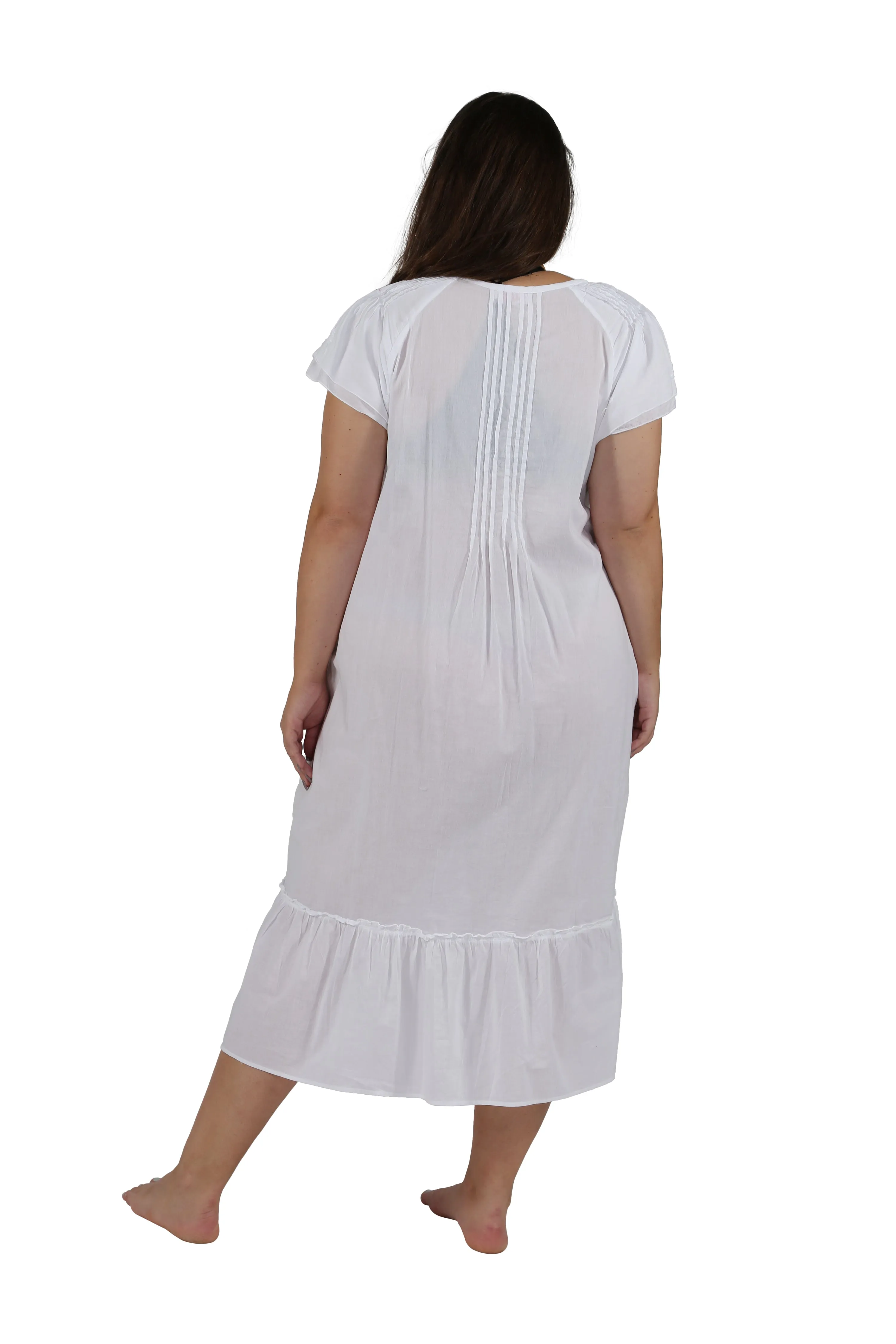 Plus Size La Cera Double Cap Short Sleeve Cotton Embroidered Gown