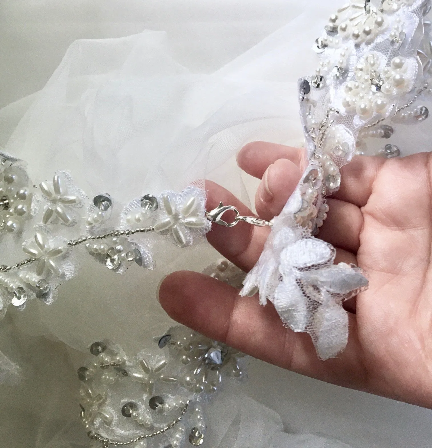 "Ruth" - Wedding Pearl Cape Veil - Cathedral Length