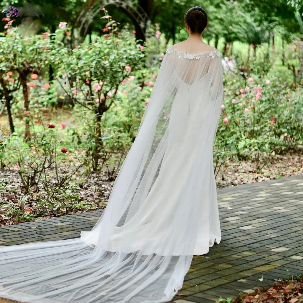 "Ruth" - Wedding Pearl Cape Veil - Cathedral Length