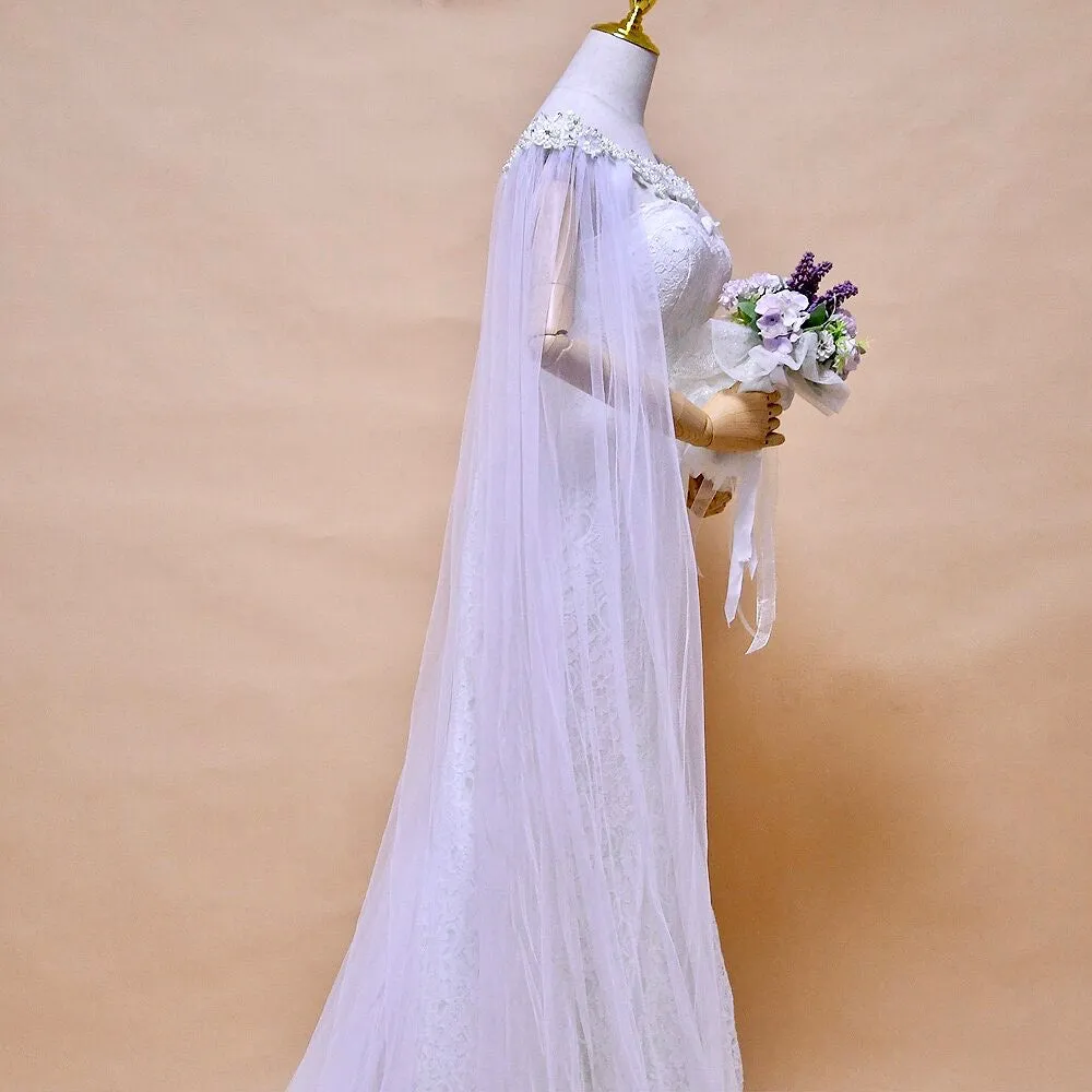 "Ruth" - Wedding Pearl Cape Veil - Cathedral Length