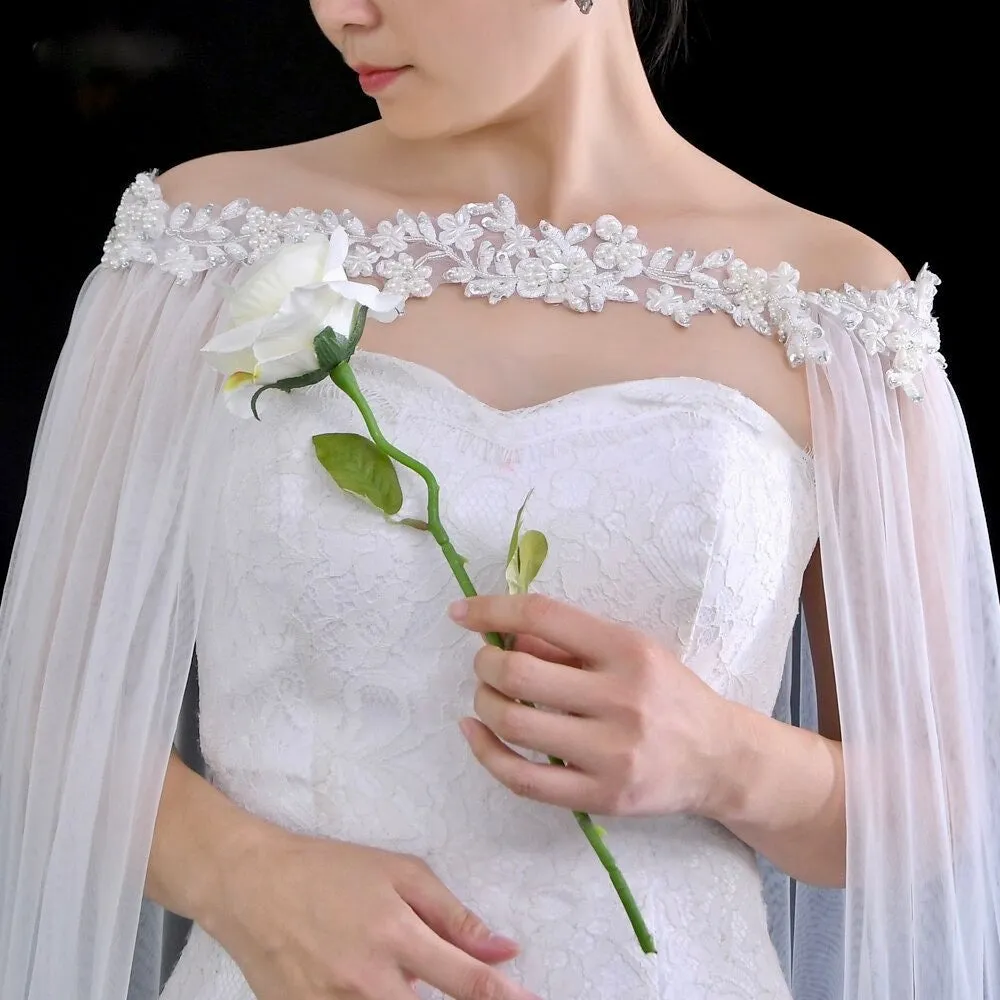 "Ruth" - Wedding Pearl Cape Veil - Cathedral Length