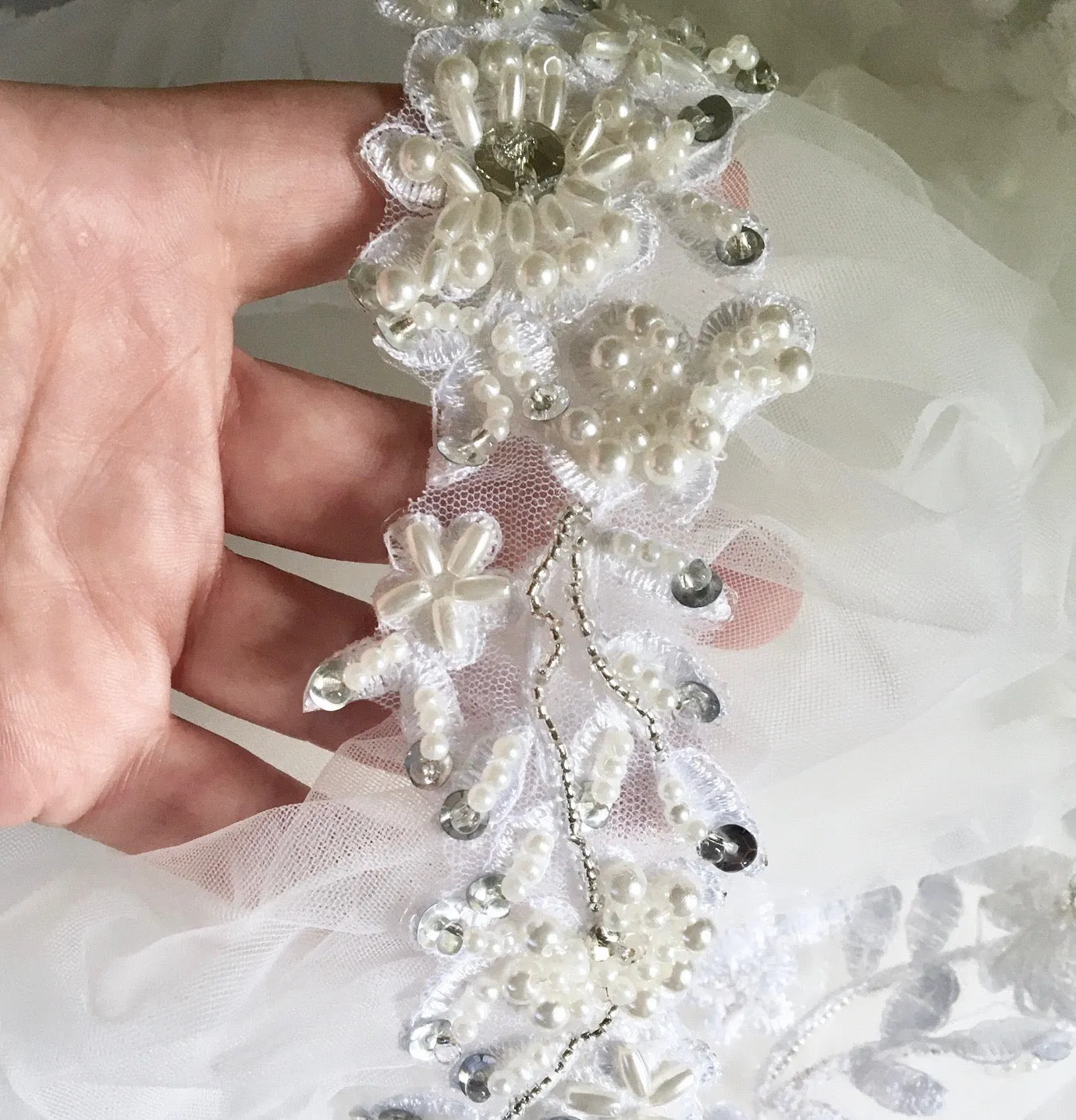 "Ruth" - Wedding Pearl Cape Veil - Cathedral Length