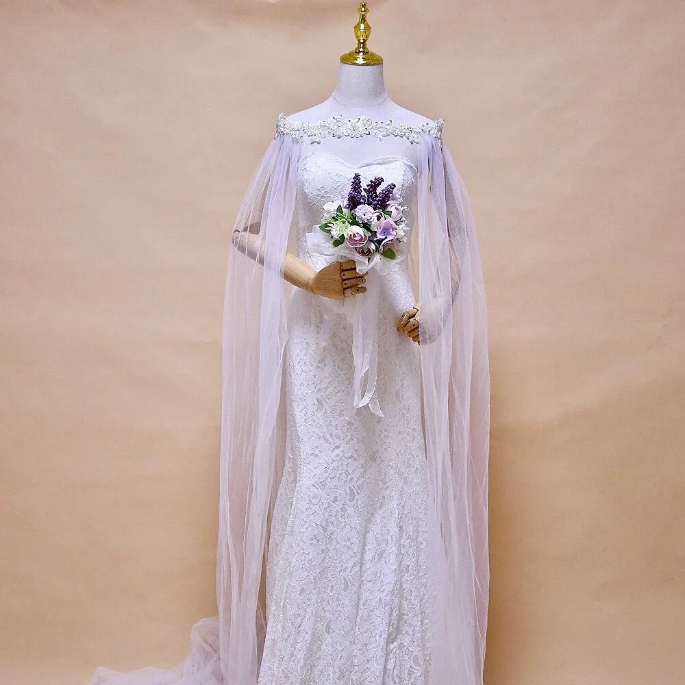 "Ruth" - Wedding Pearl Cape Veil - Cathedral Length